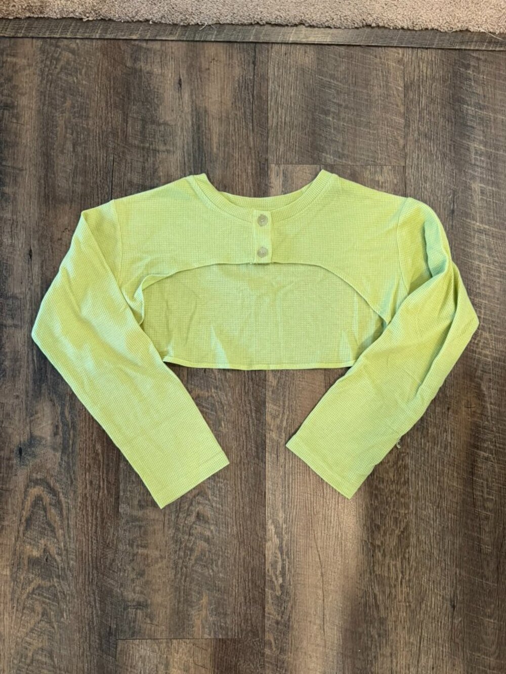 Lime Green Long Sleeve Waffle Knit Cropped Cardigan by Dazy - Women's Size Large
